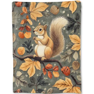 Squirrel on Autumn Branch Blanket: Woodland Squirrel Design