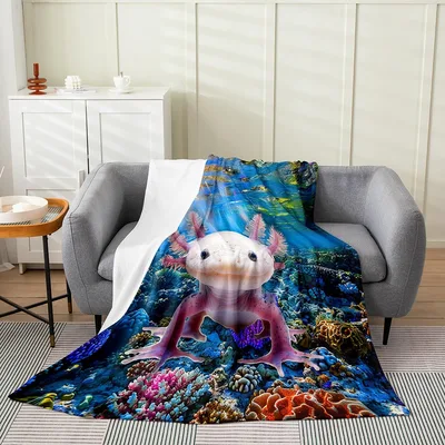 Cute Axolotl Ocean Scene Blanket for Marine Life Lovers