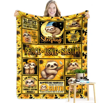 Peace Love Sloth Sunflower Blanket for Lazy Days