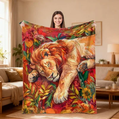 Sleeping Lion in Autumn Blanket: Cozy Foliage Design for Nature Lovers