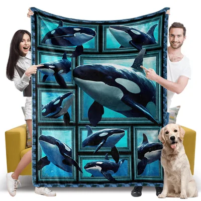 Orca Killer Whale Collage Blanket: A Grid of Marine Art