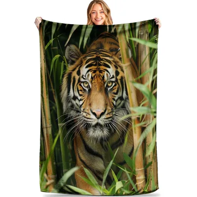 Tiger in Jungle Bamboo Blanket