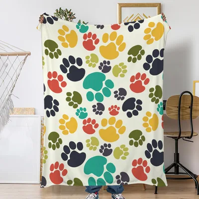 Colorful Pet Paw Prints Blanket: A Vibrant Pattern for Animal Lovers