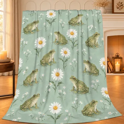 Frogs Among White Daisies Blanket