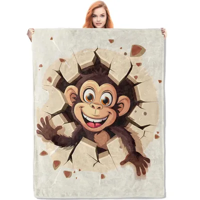 Cartoon Monkey Breaking Through Blanket: Playful Primate Design