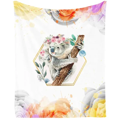 Watercolor Koala on Branch Blanket: Floral Art for Nature Lovers