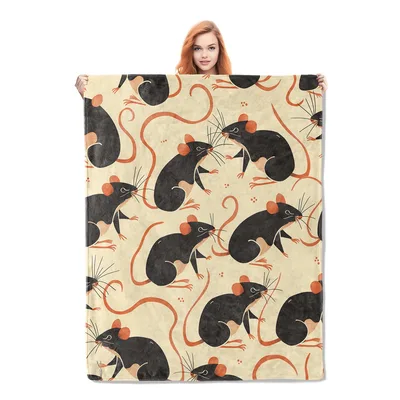 Cute Rats Pattern Blanket: Whimsical Black Mouse Art for Rodent Lovers