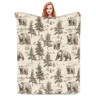 Vintage Bears in Forest Blanket: A Classic Woodland Design