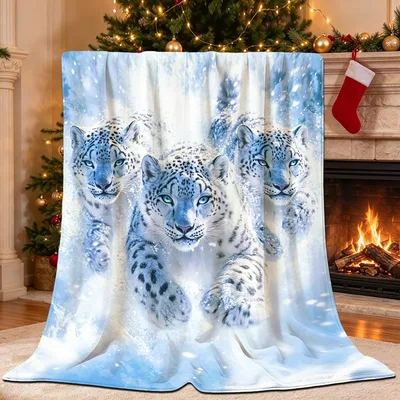 Snow Leopards in Blue Blanket: Fierce Leopard Art for Winter Lovers