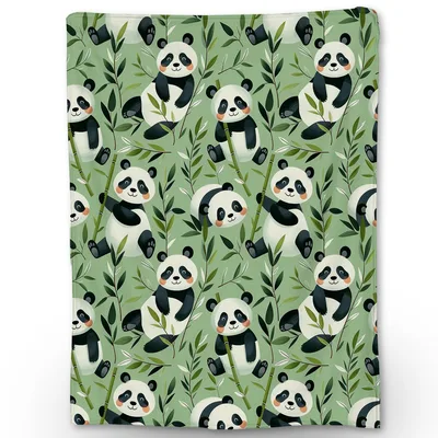 Panda Bears Pattern Blanket: Cute Cartoon Pandas in Bamboo