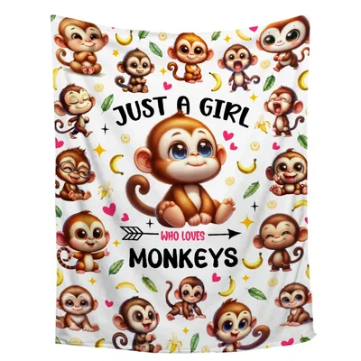 Just a Girl Blanket: Cute Monkey Love Design