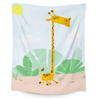 Cartoon Giraffe in Meadow Blanket: Cute Safari Art for Kids