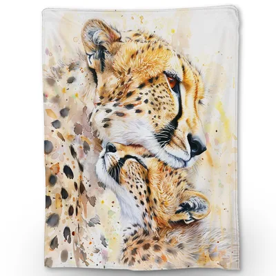 Watercolor Cheetah Portrait Blanket: Artistic Feline Affection