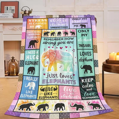 Just Loves Elephants Collage Blanket features a colorful