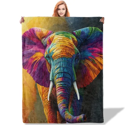 Colorful Elephant Portrait Blanket: Vibrant Artistic Design for Home