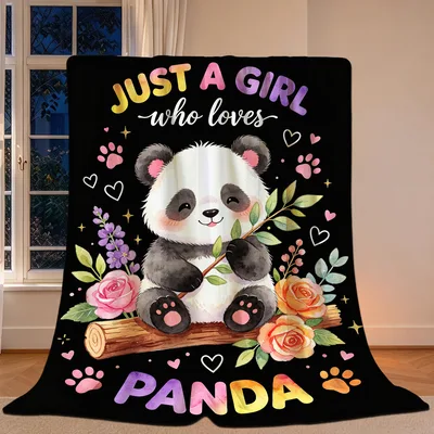 Just a Girl Blanket: Cute Panda Design with Floral Accents