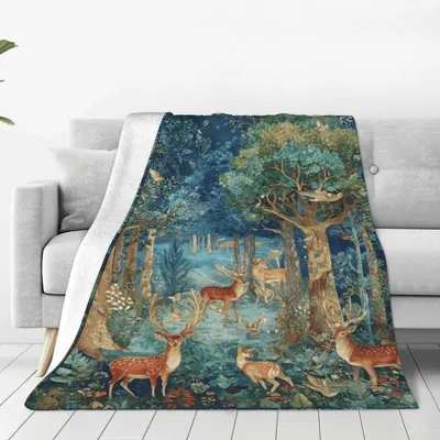 Deer in Forest Painting Blanket: A Serene Woodland Scene