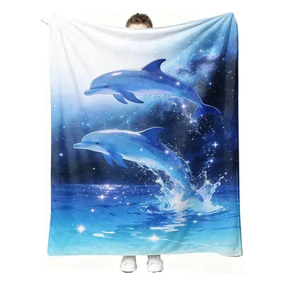 Dolphins in Starry Ocean Blanket: Cosmic Marine Life Design