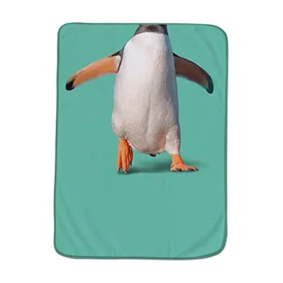 Penguin on Turquoise Background Blanket: Funny Backside View Design