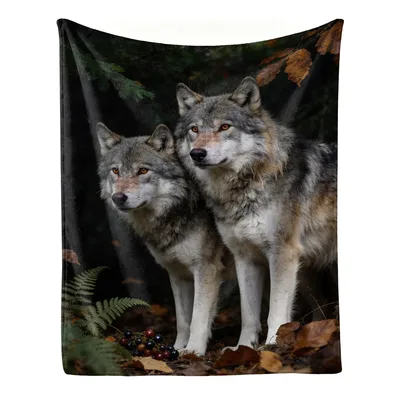 Two Wolves in Forest Blanket: Wild Wildlife Art for Nature Lovers