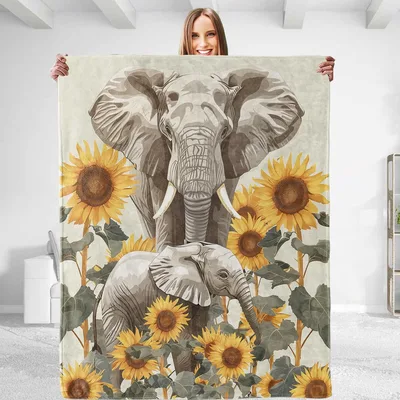Elephant with Sunflowers Blanket No. 2