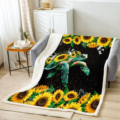 Sea Turtle with Sunflowers Blanket