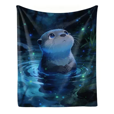 Dreamy Otter in Water Blanket featuring a serene blue otter floating