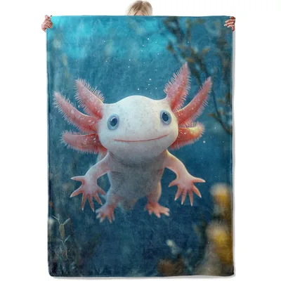 Cute Axolotl Underwater Blanket: A Smiling Pink Creature