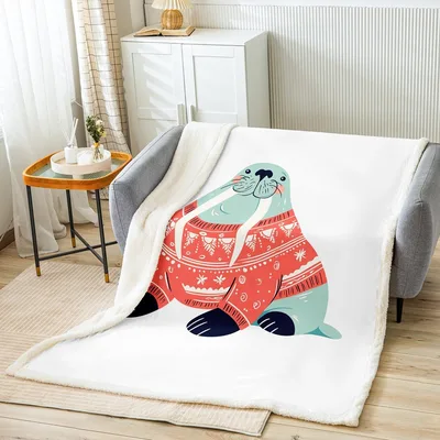 Cute Walrus in Festive Blanket: Holiday Sea Creature Design