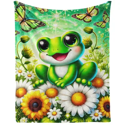 Cute Frog with Sunflowers Blanket