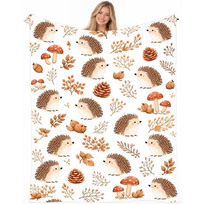 Hedgehogs and Mushrooms Pattern Blanket No. 2 for Forest Lovers