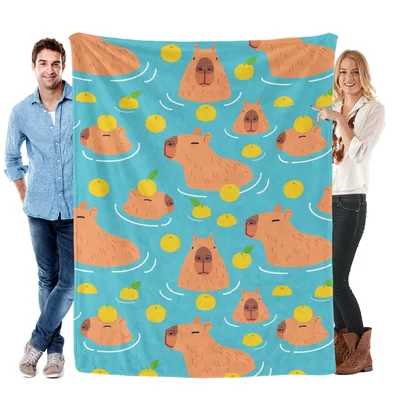 Capybara Pattern with Lemons Blanket: Cute Animal Design for Cozy Days