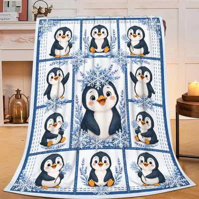 Penguins Snowflake Pattern Blanket: Cozy Winter Penguin Design