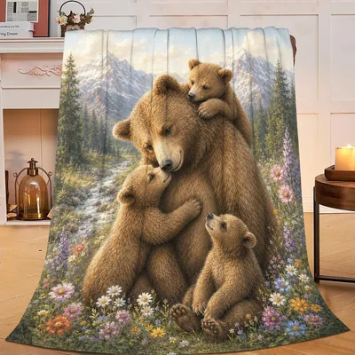 Bear Family Hugging Blanket: A Tender Forest Scene with Three Bears