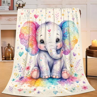 Cute Watercolor Baby Elephant Blanket: Rainbow Art Design