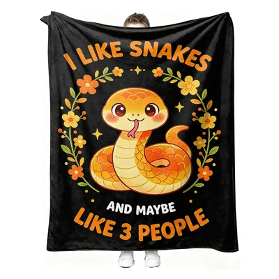 I Like Snakes Blanket: Cute Cartoon Snake with Floral Wreath Design
