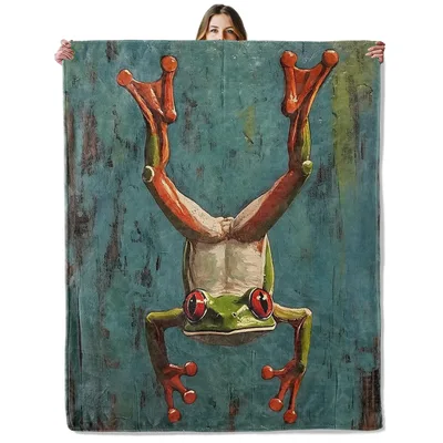Frog Painting on Teal Blanket: A Whimsical Amphibian Art Print