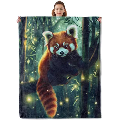 Red Panda in Tree Blanket: Cozy Forest Art for Animal Lovers