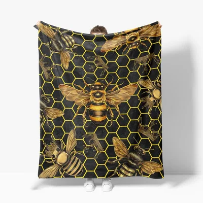 Honeycomb Bee Pattern Blanket with Royal Insect Illustrations