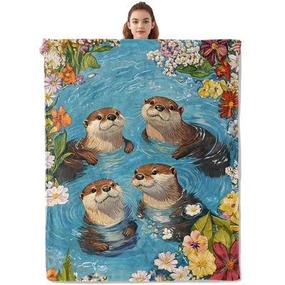 Otters Floating with Flowers Blanket: A Cozy Design for Nature Lovers
