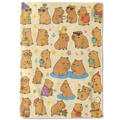 Kawaii Capybara Pattern Blanket features cute capybaras