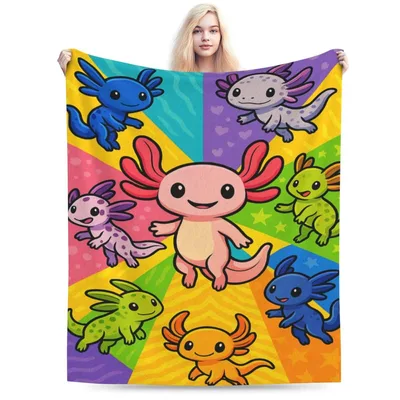 Colorful Axolotl Cartoon Pattern Blanket: A Vibrant Salamander Design