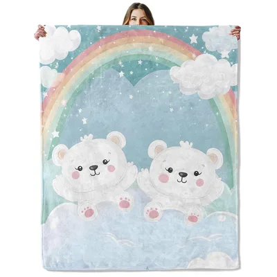 Rainbow Polar Bears Clouds Blanket