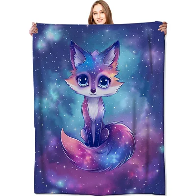 Cosmic Galaxy Fox Blanket: A Starry Night Fox Design for Space Lovers