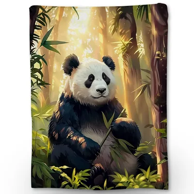 Panda Eating Bamboo Blanket