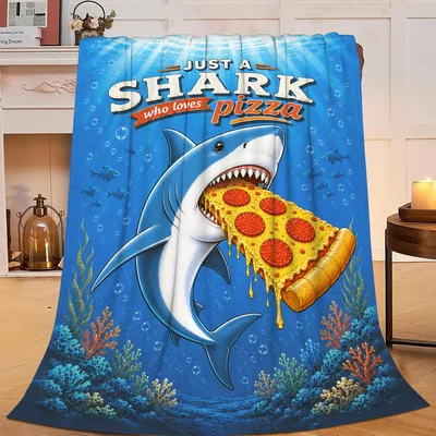 Shark Eating Pizza Slice Blanket: Just a Shark Who Loves Pizza