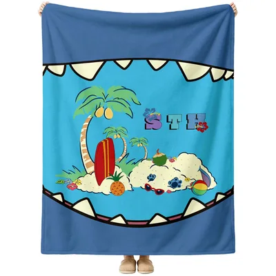 Shark Mouth Frame Tropical Blanket: Cute Island Design with STH Text