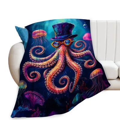 Octopus Wearing Top Hat Blanket: Dapper Sea Creature Art