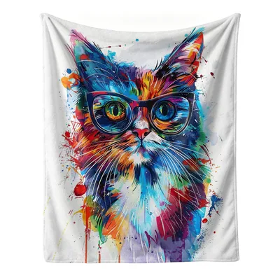 Graffiti Pop Art Cat Blanket: Colorful Feline with Glasses