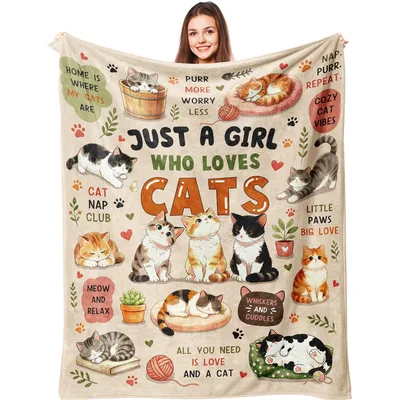 Just a Girl Blanket: Feline Love Design for Cat Enthusiasts – Design 2